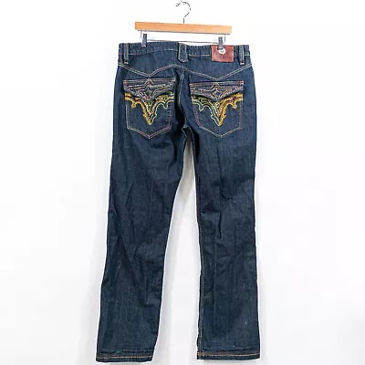 ANTIK Denim Jeans 38 Y2K Hip Hop Baggy Embroidered Skater Goth • $34.97