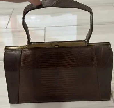 Vintage Escort Alligator Leather Structured Frame Brown Bag Handbag/Purse CLEAN • $34.99