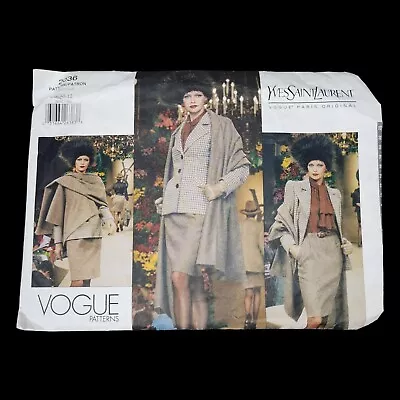 Vogue Yves Saint Laurent YSL Pattern Blazer Jacket Shawl 2036 Size 8 10 12 Uncut • $34.98