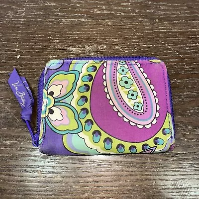 Vera Bradley ID Zip Around Coin Purse Wallet Purple Paisley Floral • $13.45