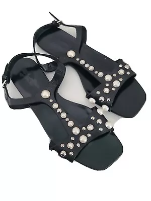 ZARA EMBELLISHED Flat STRAPPY Sandals With Pearls Size 7.5 US/38  • $40