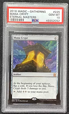 2016 Magic The Gathering Eternal Masters #225 Mana Crypt PSA Graded Gem Mint 10 • $300