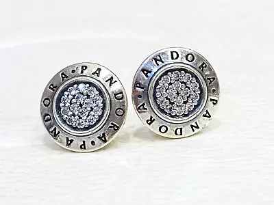 Authentic Pandora Silver Signature Logo Stud CZ Stud Earrings 290559 • $45