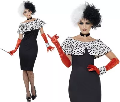 Ladies Evil Dalmation Madame Fancy Dress Costume Cruella Outfit By Smiffys • $45.76