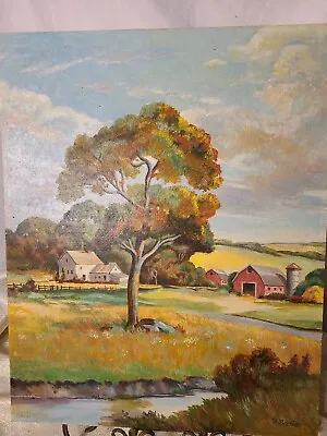 Vintage Acrylic On Board VT Farmhouse Barn With Pond Silo Fields R. Bernier • $165