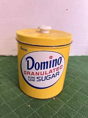 Vintage Amstar Domino Sugar JL Clark Empty Tin Plastic Handle Lid Great Decor • $16