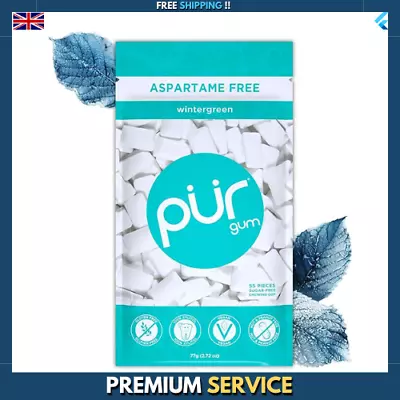 PUR 100% Xylitol Chewing Gum Sugarless Wintergreen Sugar Free + Aspartame Free • £6.21