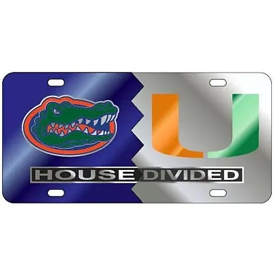 FLORIDA GATORS / MIAMI HURRICANES Mirrored HOUSE DIVIDED License Plate / Tag • $29.95