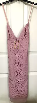 Victorias Secret Lilac Slip Nightgown Mini Dress Size M Lace Up Front Adj Straps • $80