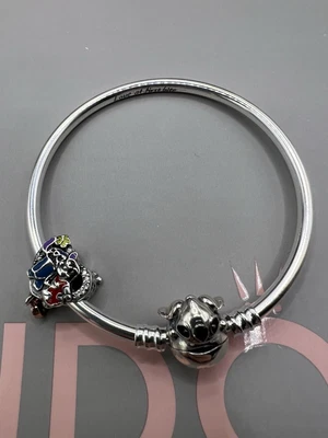 $75.01 • Buy Pandora Disney Collection Lilo & Stitch Charm And Bangle 18cm Bracelet