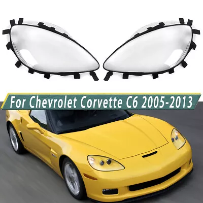 Pair Headlight Headlamp Lens Cover W/ Gaskets For Corvette C6 2005-2013 • $72.99