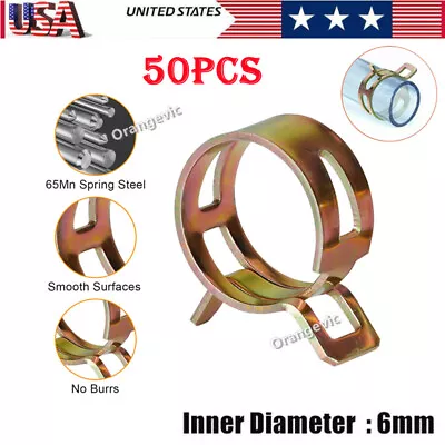 US 50Pcs 6mm 1/4  Spring Hose Clamps Fastener Fuel Water Line Pipe Air Tube Clip • $8.45