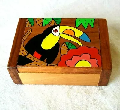 Hand Painted 3 3/4  Toucan Wooden Jewelry Trinket Box Desk Storage     B18  • $17.99