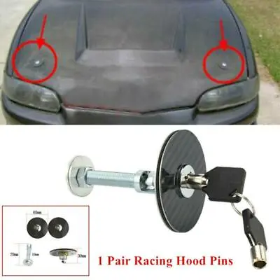JDM Racing Carbon Fiber Mount Bonnet Hood Latch Pin Locking Kit & KeyUniversal  • $28.99