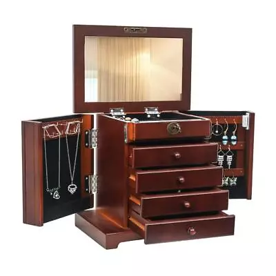 New Wooden Jewelry Box Armoire Cabinet Storage Beauty 4 Drawers Case • $50.99