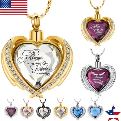 Crystal Urn Necklace Heart Memorial Keepsake Pendant Cremation Jewelry For Ashes • $13.19