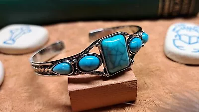 Bohemian Vintage Silver Toned Turquoise Bracelet - Gift Idea • $7.90