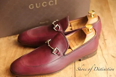 $462.29 • Buy New Gucci Jordaan Burgundy Red Leather Shoes Silver Bit Loafers Men's UK 7 US 8*