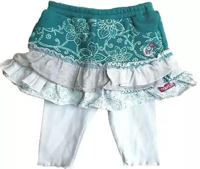 Naartjie Girl 3-6m  Teal Gray Aqua Floral Ruffle Skirt With Attached Leggings • $3.49