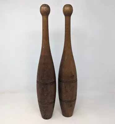 Antique Wood 18  Indian Clubs Meels Juggling Pins Exercise Weight Equipment D23 • $75.99