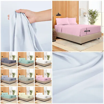 100% Egyptian Cotton Extra Deep 40 Cm Fitted Sheet Bed Sheets Single Double King • £10.99