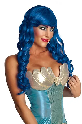 Womens Long Blue Mermaid Wig Curls Curly Wavy Sea Princess Hair Costume Adult • $18.95