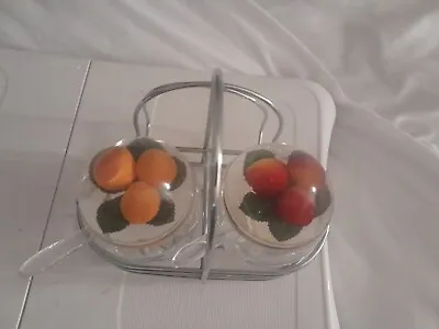 Vintage Lucite Or Acrylic Jam Pots In Stand With Spoons - Orange And Strawberry  • £14.99