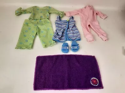 American Girl Doll Striped Cozy Spa Bath Wrap Robe Slippers Towel & Pajamas • $15