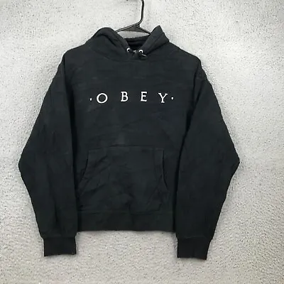 Obey Sweater Womens Small Black Spellout Pullover Hoodie Mens 35624 • £3.31