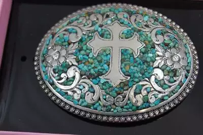 Nocona Belt Buckle Oval Cross With Turquoise Belt Buckle  M & F Western 37914 • $32