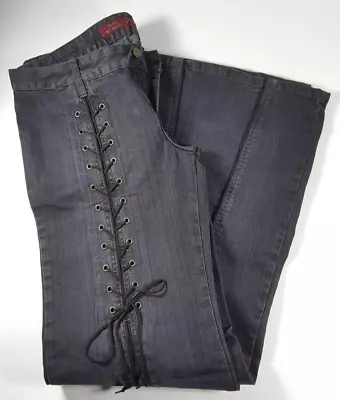 Vintage Mudd Lace Up Front Piping Accent Flare Black Women Junior Jeans Size 11 • $225