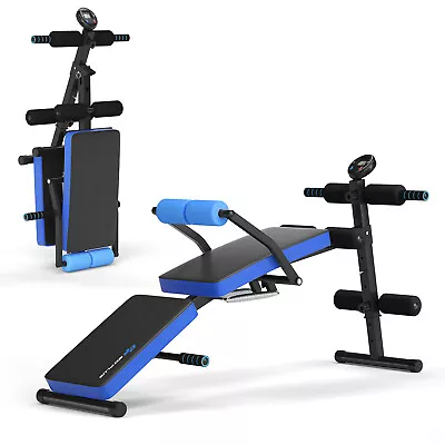 Multi-Functional Foldable Weight Bench Adjustable Sit-up Board W/ Monitor Blue • $77.84