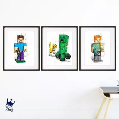 Minecraft Gaming PC Xbox PS5 Watercolour Effect A4 3x Print Set • £11.99