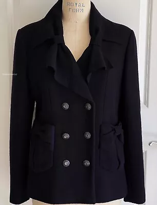 £1131.47 • Buy Chanel 16a  Navy Cc Buttons Wool Tweed Bow Jacket 42