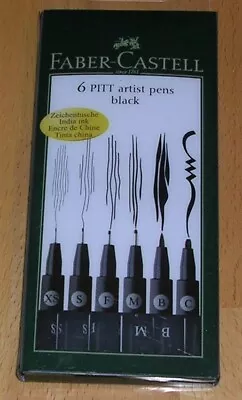 FABER-CASTELL - PITT ARTIST FINE LINERS- 6 PEN SET-BLACK INDIA INK *Fast Free Ps • £9.90