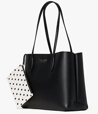 Kate Spade All Day Large Tote Black Leather + Polka Dot Pouch PXR00297 $248 FS • $230.79