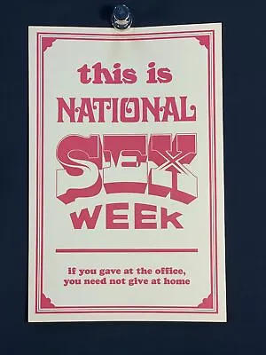 Vintage This Is National Sex Week Misogynist Mad Men Poster 17 X 11.5 • $19