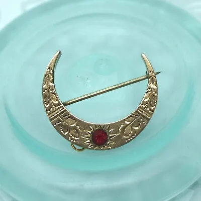 Victorian Vintage Gold Filled Red Stone Crescent Moon Pendant Brooch Combo 1.25  • $114.99