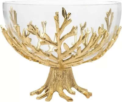 Godinger Decorative Serving Bowl Centerpiece Serveware Golden Branch Glass 10.5  • $65