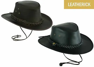 £16.99 • Buy Australian Style Hat Leather Western Brown Black Cowboy Bush Hat With Chin Strap