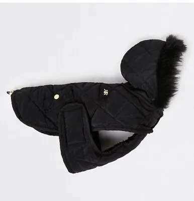 River Island Large Fur Lined Hooded Dog Coat In Black Large • £8.99