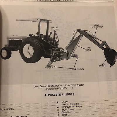 John Deere 165 Backhoe (For Tractor 3-Point Hitch) Parts Catalog PC1341 • $5