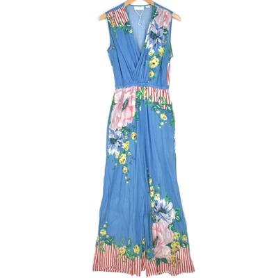 $100 • Buy Sass & Bide Blue Cotton Floral Wide Leg Jumpsuit Size 8