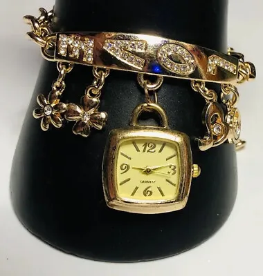 £11 • Buy Unusual Watch Charm Bracelet Love Gold Tone New Battery