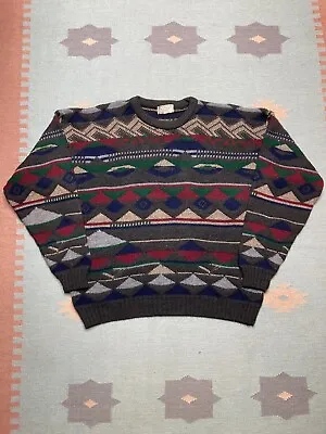Vintage Crewneck Knit Sweater Sears Geometric Diamond Argyle Aztec XL Grandpa • $25