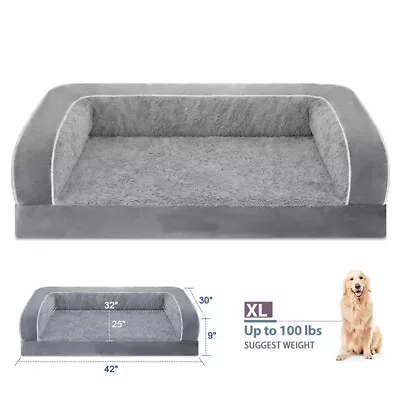 X-Large Dog Bed Orthopedic Foam 3Side Bolster Gray Pet Sofa With Removable Cover • $29.99