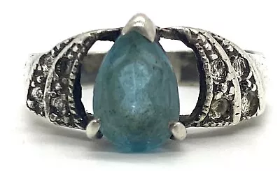 Mens Pear Shape Blue Topaz  Sterling Silver 925 Band Ring Size 5.75 Unisex • $26