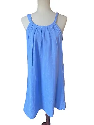 Malvin Blue Sun Dress Sleeveless 100% Linen Shift German Large Babydoll Beach • $25