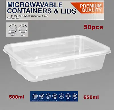 50 X Food Containers With Lids Clear Plastic Food Storage Freezer Microwave Safe • £10.98