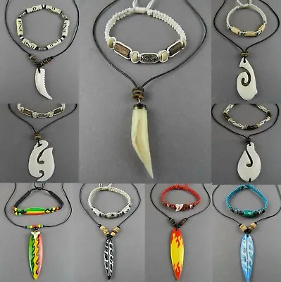 Necklace Bracelet Surfer Jewellery Set Mens Boys Tooth Surf Maori Tattoo Pendant • £6.99